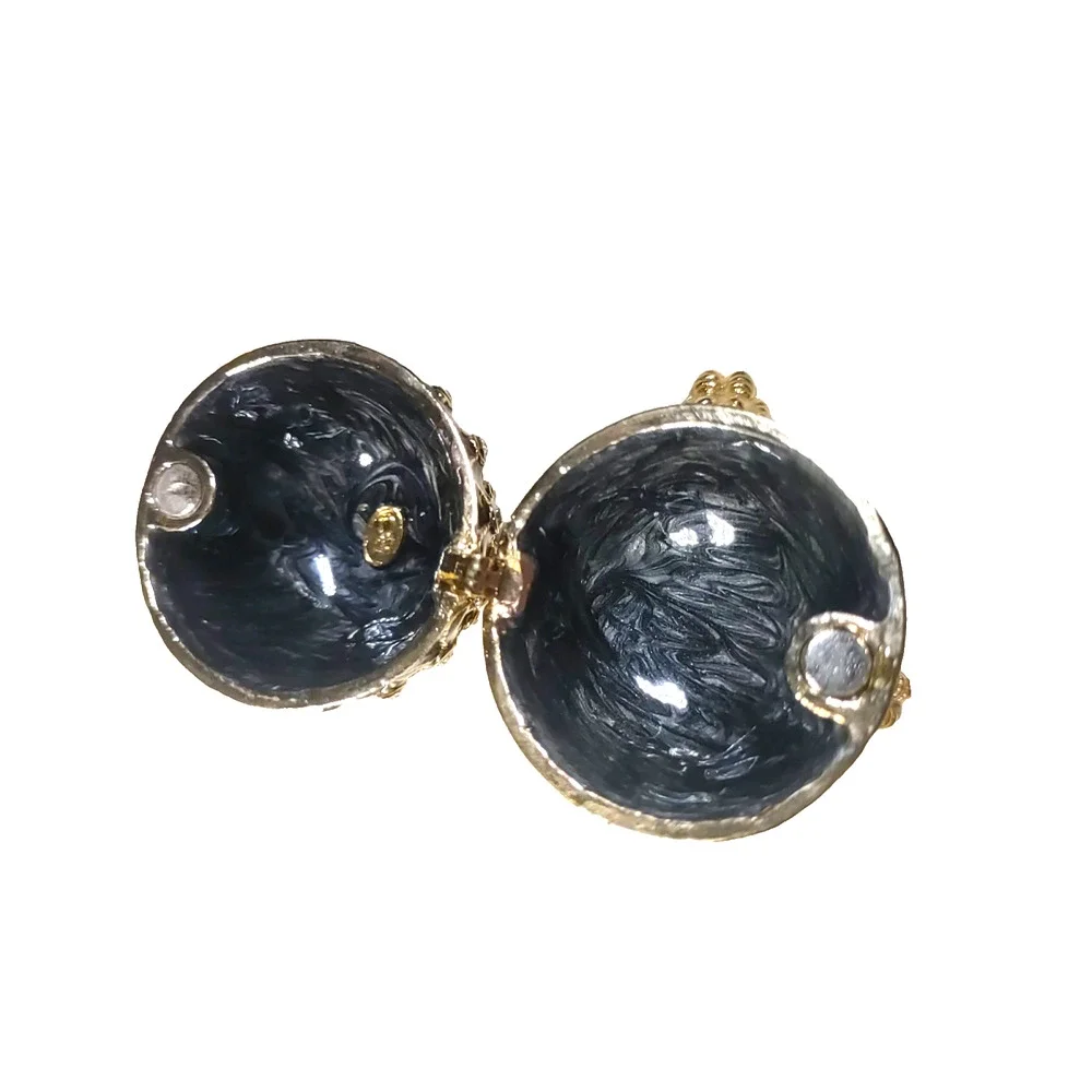 Ciel Egg Trinket Box Black Gold Tone Details Rhinestones Stand Elegant
